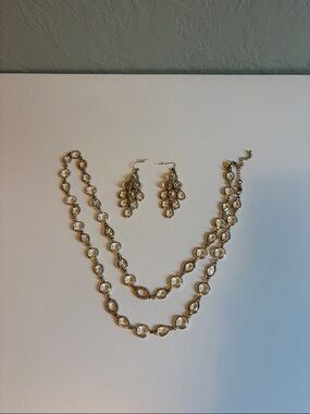 Gold-Tone Crystal Drop Necklace & Dangle Earrings Set - Women Jewelry